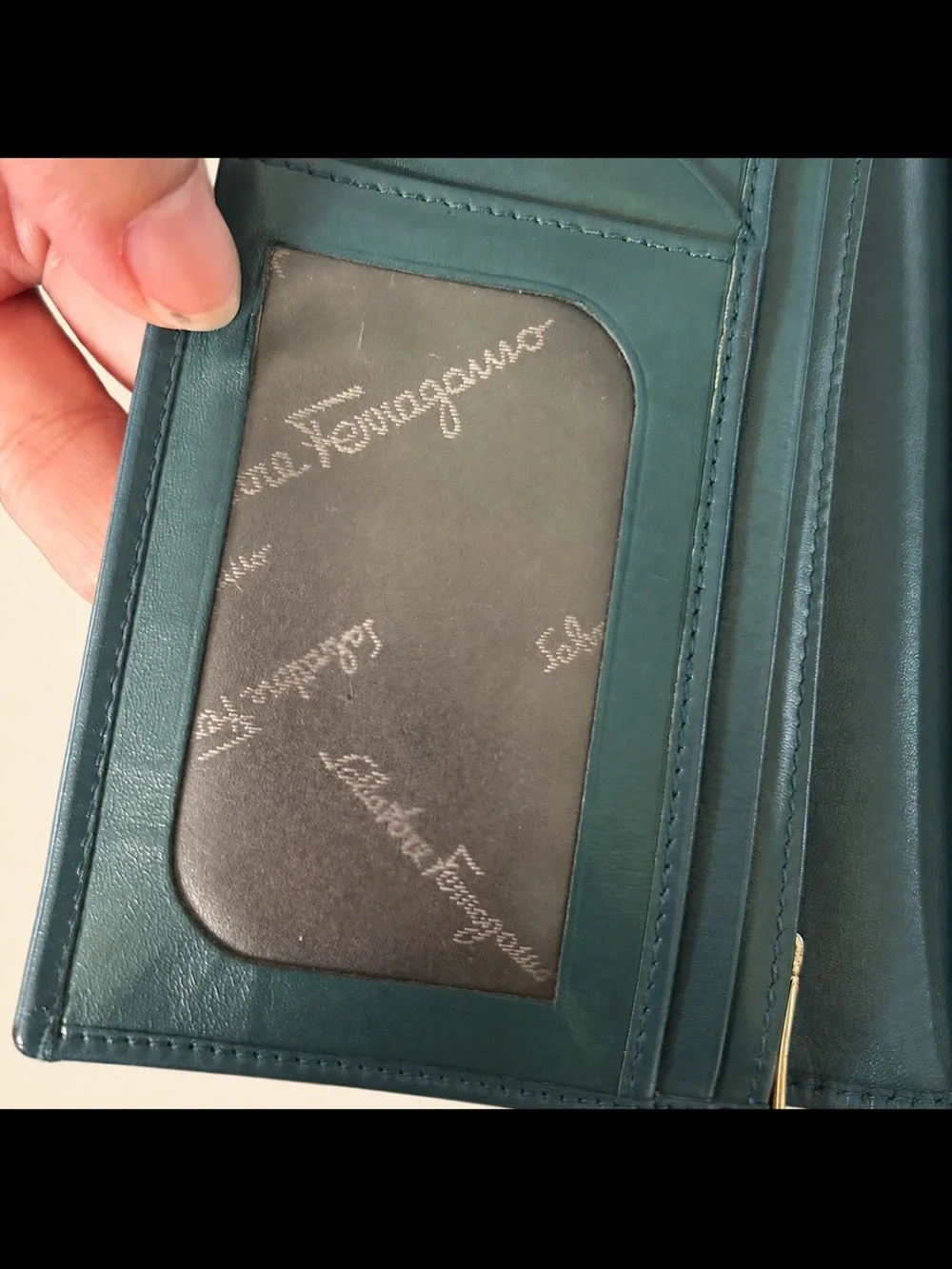 Salvatore Ferragamo PEACOCK Teal Leather Continental Wallet EUC